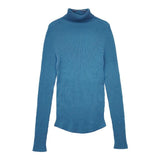 qualite シームレスタートルニット 定価15900円 リブ ホールガーメント セーター ニット ブルー レディース カリテ【中古】5-1116T∞