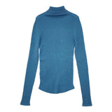 qualite シームレスタートルニット 定価15900円 リブ ホールガーメント セーター ニット ブルー レディース カリテ【中古】5-1116T∞