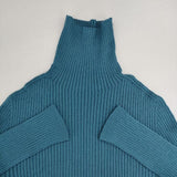 qualite シームレスタートルニット 定価15900円 リブ ホールガーメント セーター ニット ブルー レディース カリテ【中古】5-1116T∞