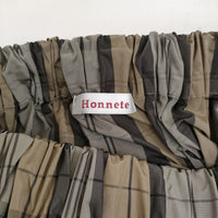 Honnete 未使用 チェックギャザースカート 定価37400円 HO-25SS SK13 ロングスカート 25SS ブラウン グレー レディース オネット【中古】5-1001M♪