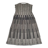 NUNO 須藤玲子 Loomed tunic プリーツ チュニック ノースリーブ ワンピース ブラック ホワイト レディース【中古】6-0324S♪