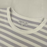agnes b. 細ボーダー コットン Cool 定価14300円 長袖Ｔシャツ カットソー ロンＴ ラベンダー ホワイト レディース アニエスベー【中古】6-0117M∞