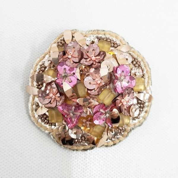 tamas スパンコール ビーズ ブローチ ゴールド ピンク レディース タマス【中古】5-1112G◎