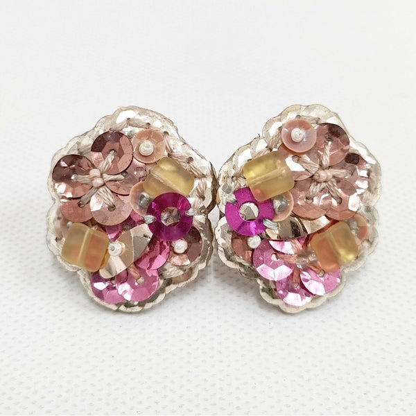 tamas スパンコール ビーズ アクセサリー イヤリング ゴールド ピンク レディース タマス【中古】5-1112G◎