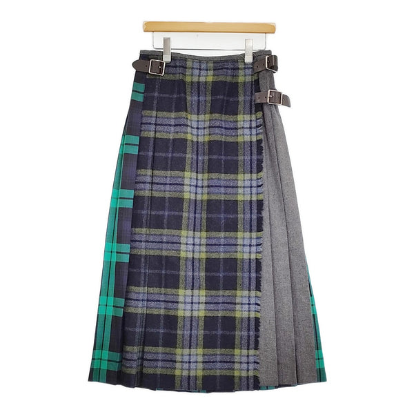 O'NEIL OF DUBLIN キルトスカート ラップスカート マキシ丈 マルチコンビ 定価39600円 ネイビー グリーン レディース オニールオブダブリン【中古】5-1123T♪