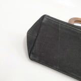 JURGEN LEHL ウッドハンドル ラウンド レザー トートバッグ ブラック レディース ヨーガンレール【中古】6-0111G∞