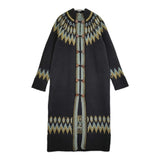 Uhr ノルディックロングニットコート ウール ハイネック カーディガン ブラック レディース ウーア【中古】5-1123T♪