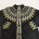 Uhr ノルディックロングニットコート ウール ハイネック カーディガン ブラック レディース ウーア【中古】5-1123T♪