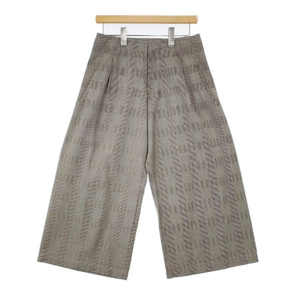 Y's YU-P01-148 ヨウジヤマモト グレンチェック ウールポリエステル ワイド パンツ ブラック ホワイト レディース ワイズ/Yohji【中古】5-1116T∞
