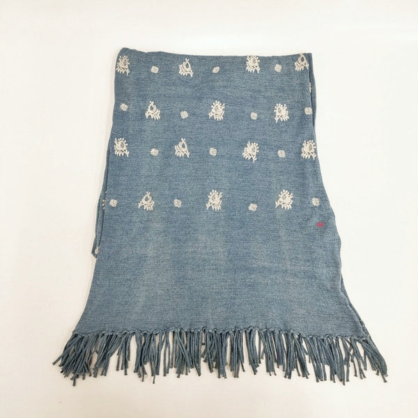45R/45rpm インディゴ超ガーゼ刺繍ストール 加工 定価27500円 マフラー ストール ブルー ライトグレー レディース フォーティーファイブアールピーエム【中古】5-1112T◎
