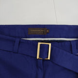 TOMORROWLAND collection ウール混 タックパンツ 34 ベルト付き ワイドクロップド パンツ ブルー レディース トゥモローランド【中古】5-1126T∞