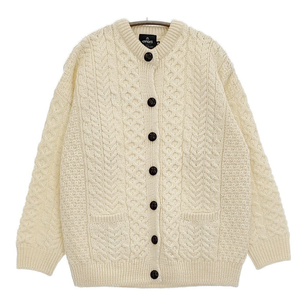 aran WOOLLEN MILLS フィッシャーマンニット カーディガン アイルランド製 サイズM オフホワイト レディース アランウーレンミルズ【中古】5-1121T♪