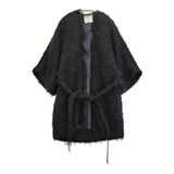 MIHARA YASUHIRO 七分袖 ベルト付き ガウン コート ブラック レディース ミハラヤスヒロ【中古】5-1128T♪