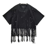ISABEL MARANT BIANEA スタッズ フリンジハーフスリーププルオーバー 定価92400円 半袖Ｔシャツ カットソー ブラック レディース イザベルマラン【中古】6-0407S♪