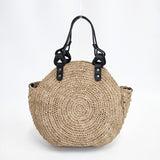 IBIZA ラフィア ハンドバッグ ラウンド型 定価44000円 かごバッグ ベージュ レディース イビサ【中古】6-0212M◎