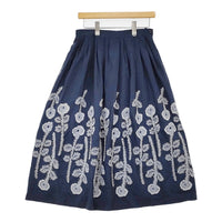 mina perhonen frost garden 刺繍 サイズ40 定価99000円 acs5372 ロングスカート 24SS ネイビー レディース ミナペルホネン【中古】5-1011M♪