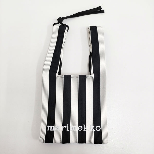 marimekko Knitted Mini Tote Merirosvo ストライプ ニットミニトート トートバッグ ホワイト ブラック レディース マリメッコ【中古】5-1014G♪