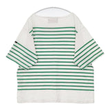 OUTIL バスクシャツ ボーダー サイズ0 半袖Ｔシャツ カットソー ホワイト グリーン レディース ウティ【中古】6-0601S∞