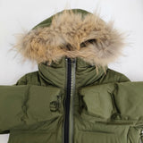 DESCENTE ALLTERRAIN 水沢ダウン ラクーンファー DOR-C7638W サイズM ダウンコート カーキ レディース デサントオルテライン【中古】5-1123A♪