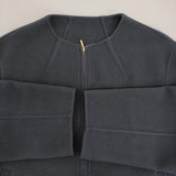 23区 ウールリバーショートブルゾン 46 15G 大きいサイズ 定価47300円 ノーカラージャケット 23AW チャコールグレー レディース 23区【中古】5-1128T♪