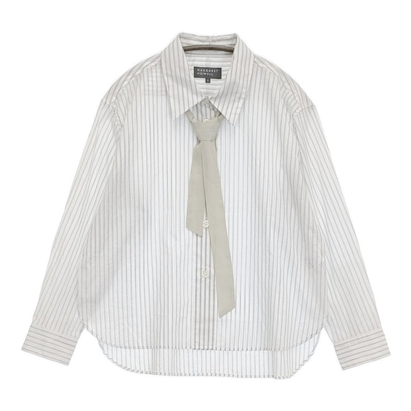 MARGARET HOWELL SOFT COTTON CHAMBRAY 1 定価42900円 ストライプシャツ 25AW ホワイト グレー レディース マーガレットハウエル【中古】5-1014M♪