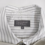 MARGARET HOWELL SOFT COTTON CHAMBRAY 1 定価42900円 ストライプシャツ 25AW ホワイト グレー レディース マーガレットハウエル【中古】5-1014M♪
