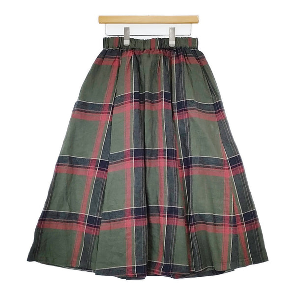 TUTIE 0623WT-57071 リネンツイル起毛タータンチェックスカート 定価19800円 ギャザー ロングスカート グリーン レッド レディース ツチエ【中古】5-1111T△