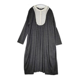 atelier naruse na-03057 ウール ギャザー リネンタック プリーテッドブザム ワンピース グレー ホワイト レディース アトリエナルセ【中古】5-1111T△