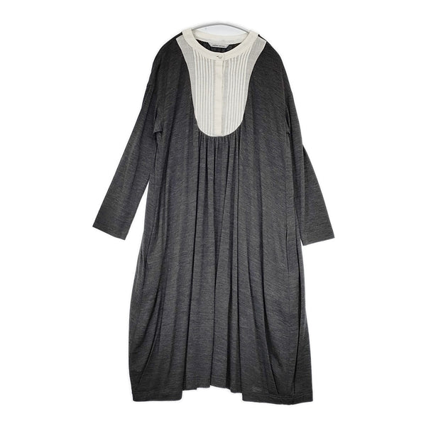 atelier naruse na-03057 ウール ギャザー リネンタック プリーテッドブザム ワンピース グレー ホワイト レディース アトリエナルセ【中古】5-1111T△