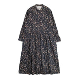 soil 40Sポプリン フラワープリントバンドカラーシャツワンピース 定価25300円 コットン インド製 ワンピース ネイビー系 レディース ソイル【中古】6-0202M∞