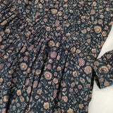 soil 40Sポプリン フラワープリントバンドカラーシャツワンピース 定価25300円 コットン インド製 ワンピース ネイビー系 レディース ソイル【中古】6-0202M∞