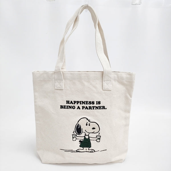 STARBUCKS/PEANUTS 新品 刺繍 スヌーピー SNOOPY キャンバス トートバッグ キナリ レディース スターバックス/ピーナッツ【中古】5-1022G♪