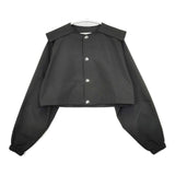 THE RERACS SUPER SHORT P/P COLLARLESS BLOUSE 定価39600円 23SS-REBL-354L セーラーカラー ジャケット ブラック レディース ザリラクス【中古】6-0325M∞