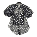 LEE MATHEWS シルク シアードットシャツ 滝沢眞規子愛用 サイズ00 ブラウス シャツ ブラック ホワイト レディース リーマシュー【中古】5-1022S♪