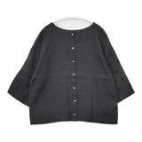 cinq symphonie ドット刺繍 七分袖 ブラウス シャツ ブラック レディース サンクサンフォニー【中古】6-0322M∞