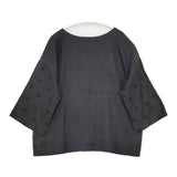 cinq symphonie ドット刺繍 七分袖 ブラウス シャツ ブラック レディース サンクサンフォニー【中古】6-0322M∞