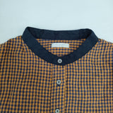 fog linen work チェック リネン リトアニア製 ワンピース オレンジ ネイビー レディース フォグリネンワーク【中古】6-0117M∞