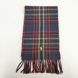 POLO RALPH LAUREN イタリア製 ウールナイロン チェック ストール マフラー ネイビー レッド ブラック レディース ポロ・ラルフローレン【中古】5-1202T◎