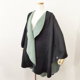 ISSEY MIYAKE ケープ ポンチョ オーバーコート ストール付き サイズ2 コート ブラック グリーン レディース イッセイミヤケ【中古】5-1222T◎