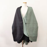 ISSEY MIYAKE ケープ ポンチョ オーバーコート ストール付き サイズ2 コート ブラック グリーン レディース イッセイミヤケ【中古】5-1222T◎