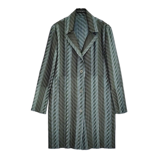 ISSEY MIYAKE IM43FD106 サイズ2 プリーツ ロング テーラードジャケット グリーン レディース イッセイミヤケ【中古】5-1026M♪