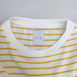 休日と詩 リリックボーダーTシャツ PO-2545 コットン ドルマン 半袖Ｔシャツ カットソー ホワイト イエロー レディース 休日と詩【中古】6-0330S∞