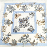 HERMES カレ90 CONFIDENTS DES COEURS 心の友 クマ テディベア ブルーベア スカーフ ミズイロ レディース エルメス【中古】5-1120G◎