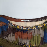 mina perhonen fringe ギャザースカート ka5378 ウール サイズ1 プリーツ スカート ブラウン マルチカラー レディース ミナペルホネン【中古】6-0126M∞