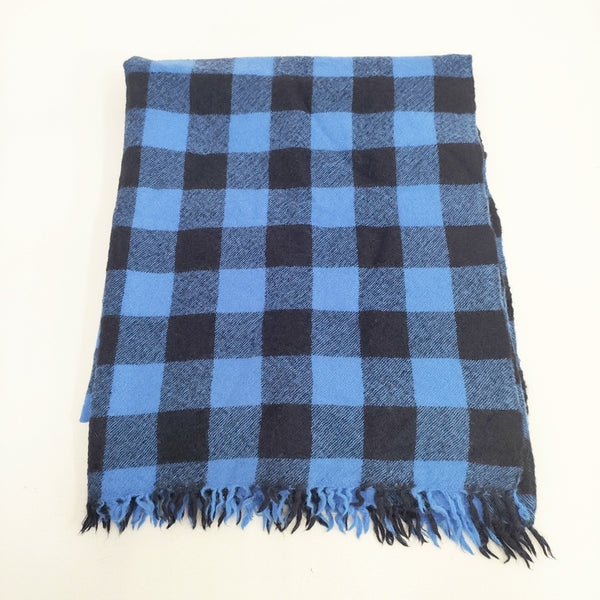 a. ブロックチェック 大判 マフラー ストール ネイビーブルー レディース エードット【中古】5-1120T◎