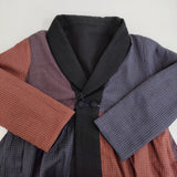 Trip&things購入 リバーシブルコート ローブ パッチワーク ギンガムチェック コート ブラック レッド ネイビー レディース【中古】5-1108T♪