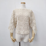 45R/45rpm 綿ウールかぎ針モチーフポンチョ 定価37400円 サイズ0 セーター ニット アイボリー レディース フォーティーファイブアールピーエム【中古】5-1211T◎