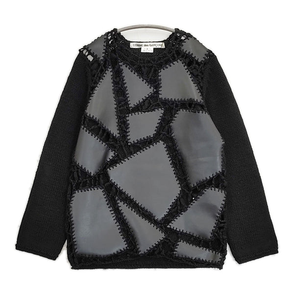 COMME des GARCONS パッチワーク フェイクレザー 合成皮革 AD2024 セーター ニット 24AW ブラック レディース コムデギャルソン【中古】5-1026T♪
