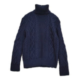 RALPH LAUREN ケーブルニット サイズL タートルネック セーター ニット ネイビー レディース ラルフローレン【中古】5-1213T♪