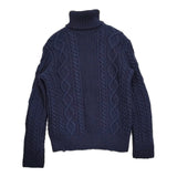 RALPH LAUREN ケーブルニット サイズL タートルネック セーター ニット ネイビー レディース ラルフローレン【中古】5-1213T♪